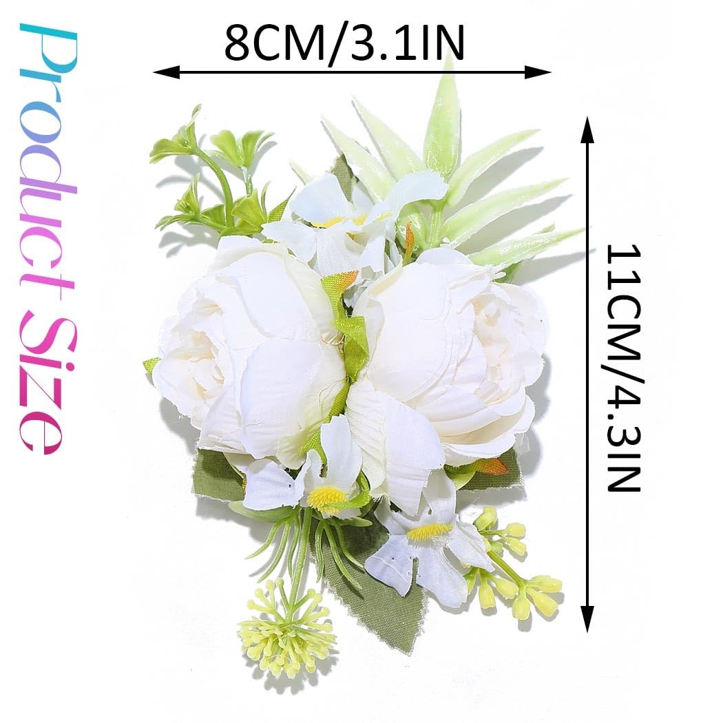 White Wedding Wrist Corsage, Bridal, Prom, Hand Flower, Women, Girls, Fabric