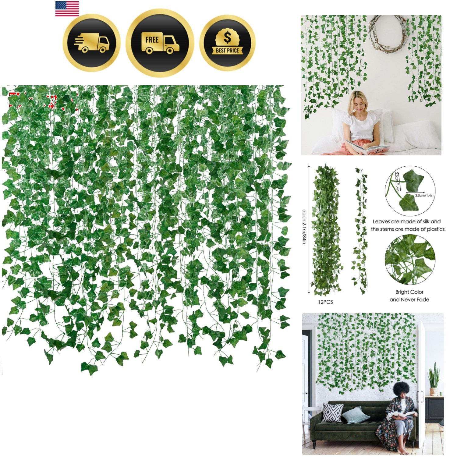 Fake Vines for Room Decor12 Pack 84 Feet Aesthetic Artificial Plant Ivy Leave…