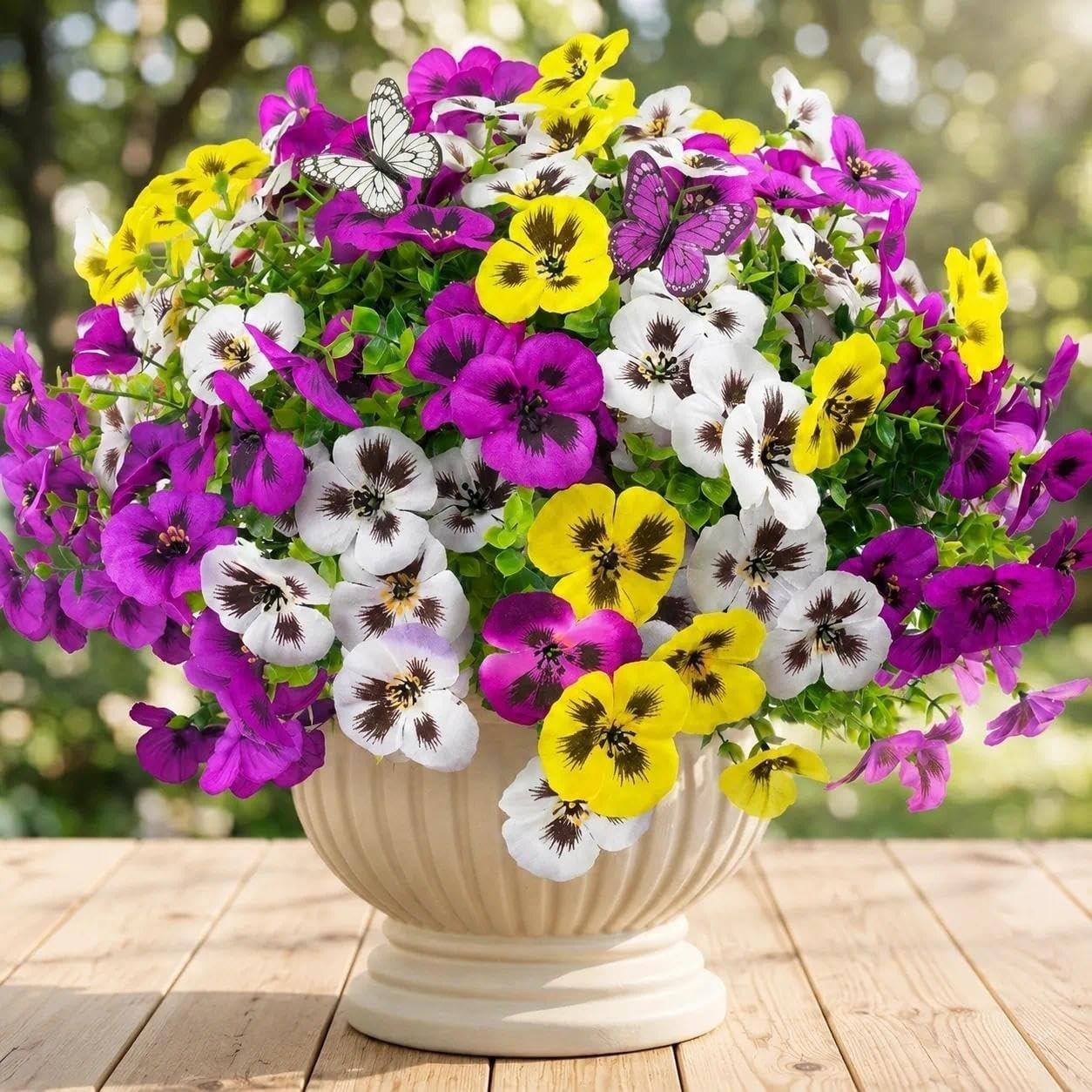 18pcs Outdoor Artificial Pansies with Butterflies – Lifelike UV Protected Blooms