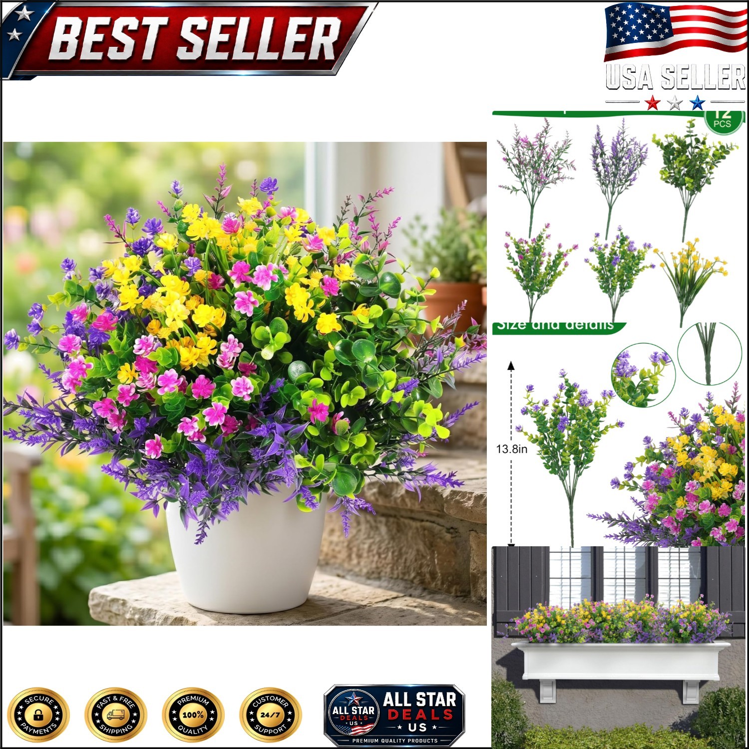 12-Piece Bright Artificial Floral Set – Maintenance-Free Decor for Home & Office