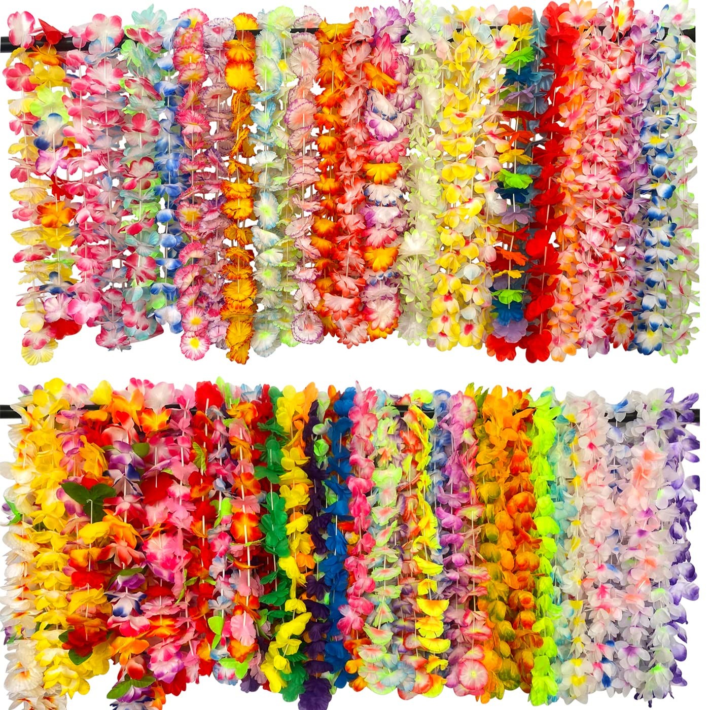 100 Pcs Hawaiian Leis Colorful Flower Necklace for Luau Party Favors Beach