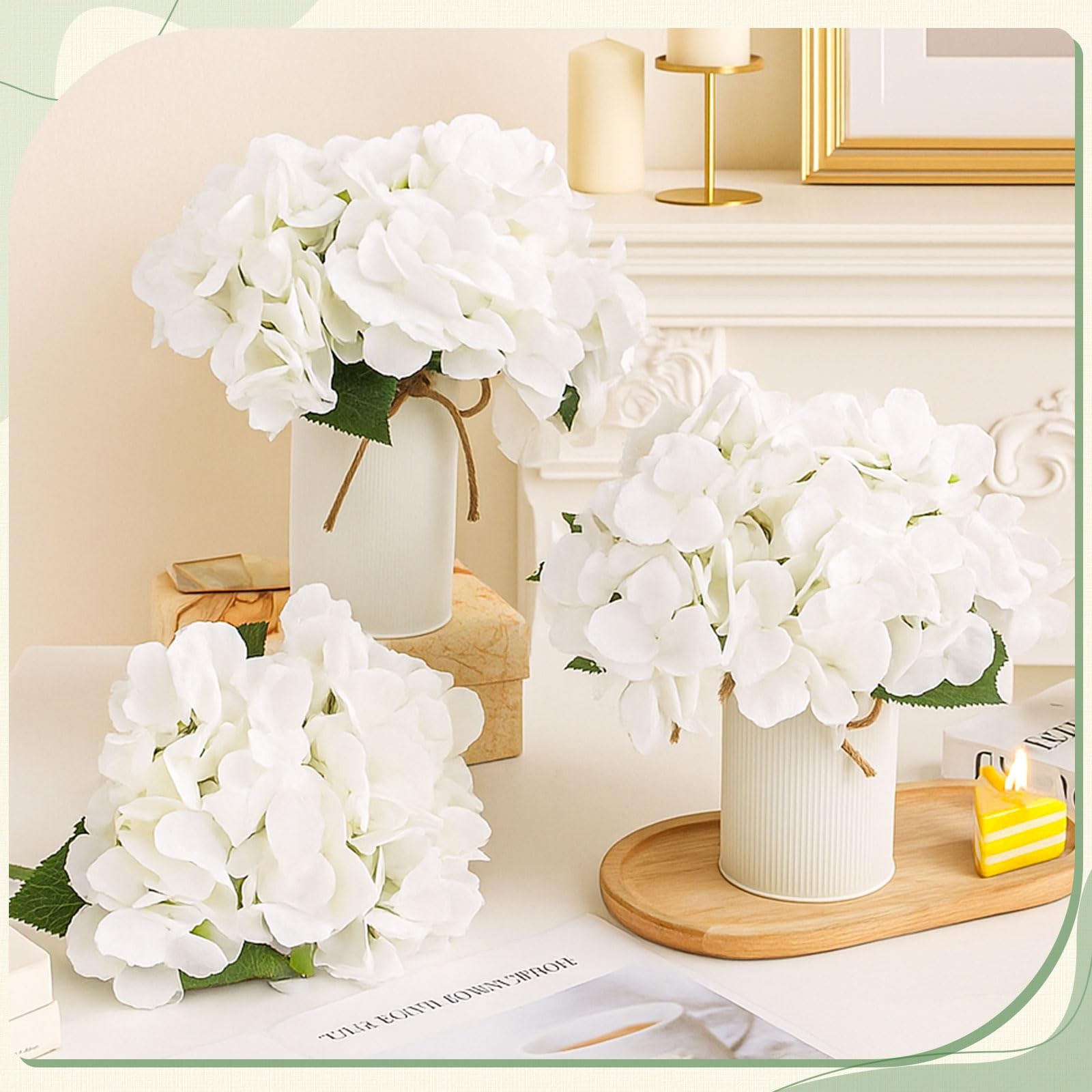 6 Sets Flower Table Centerpieces White Artificial Wedding Faux Hydrangeas wit…