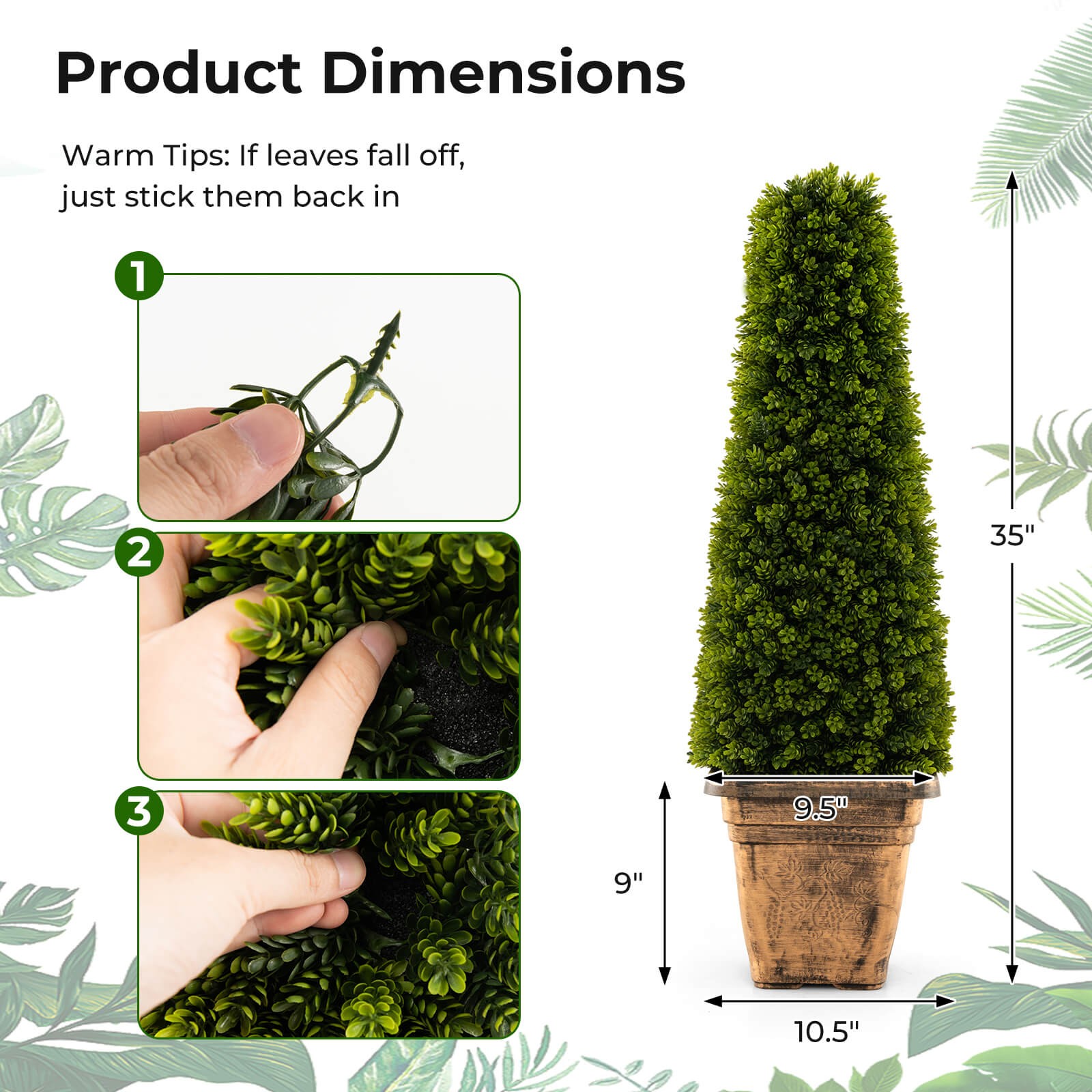 3FT Artificial Boxwood Topiary Tree with Cement-filled Pot Office Porch Decor