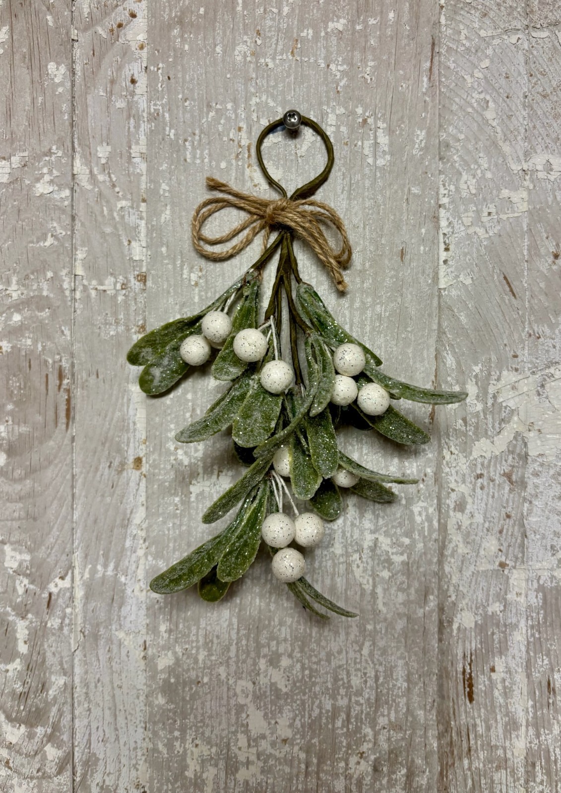 New Farmhouse WHITE BERRY SPARKLE MISTLETOE Orament Sprigs 7″