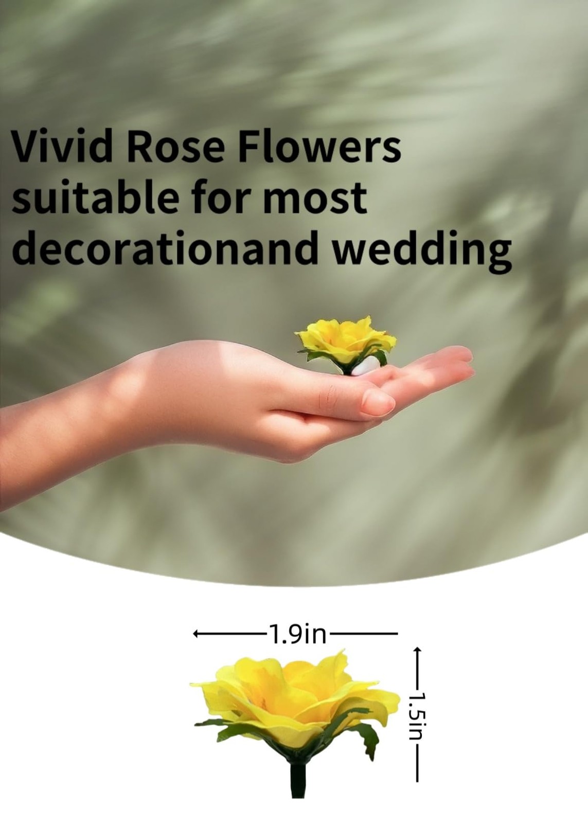 100 PCS 1.9 Inch Mini Silk Artificial Flower Fake Rose Head Wedding Yellow