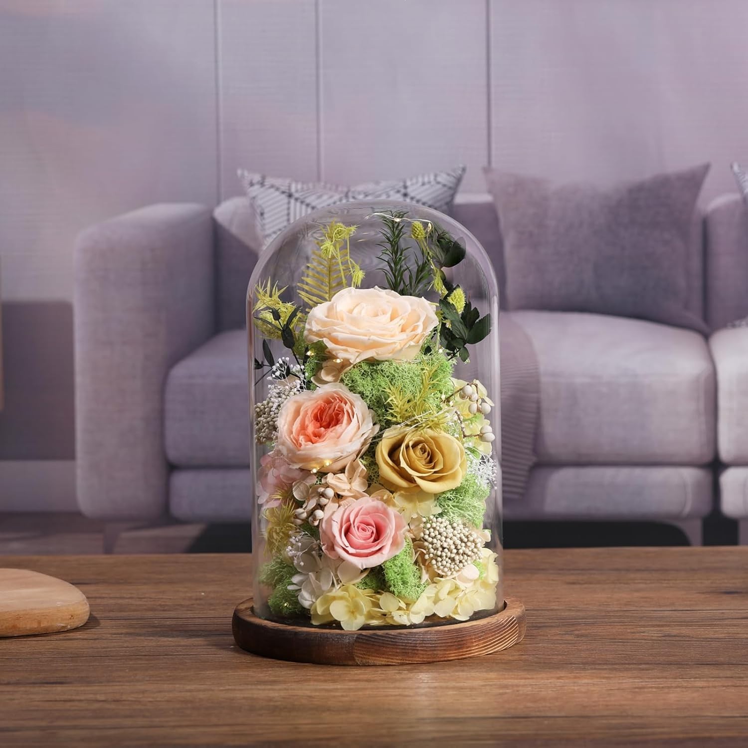 Flowers for Delivery Preserved Flowers Rose in Glass Dome,Champagne Rose Forever
