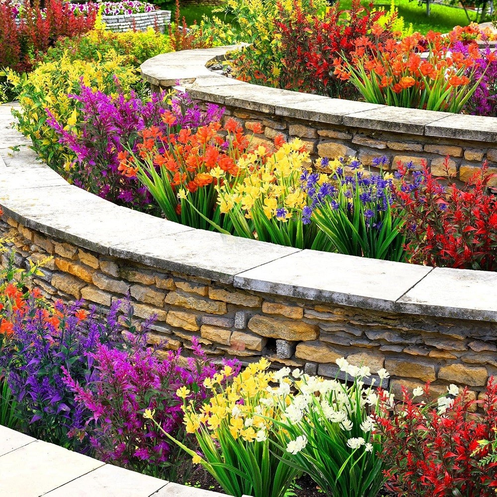 6 Bundles Artificial Outdoor Flowers Lifelike UV Resistant Fake Hanging Plants