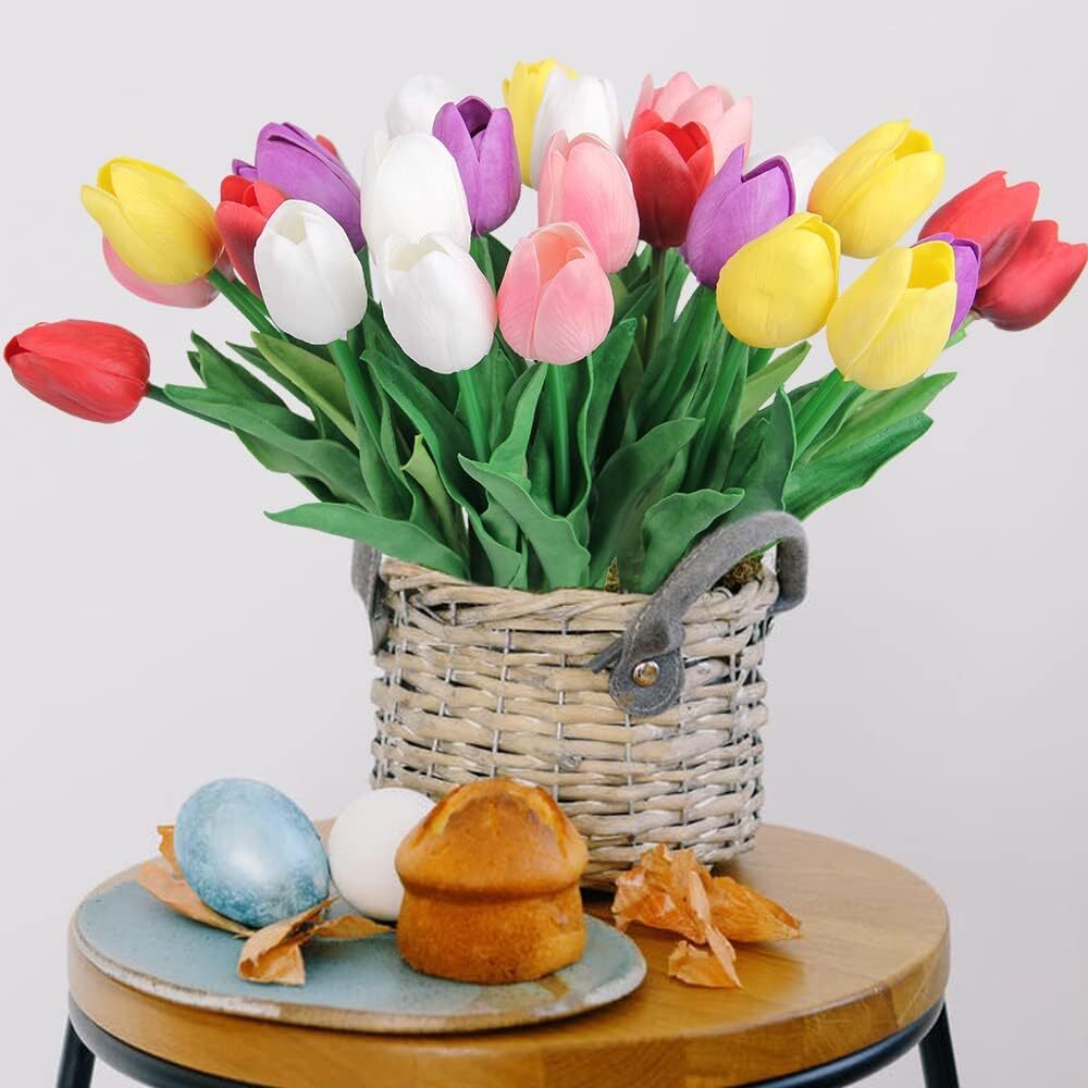 30 pcs Artificial Tulips Fake Flower Bouquet Arrangement for Party Decoration