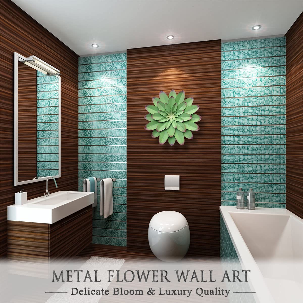 AHYS Metal Flowers Wall Decor Indoor Outdoor 12″L x 12″W, Green