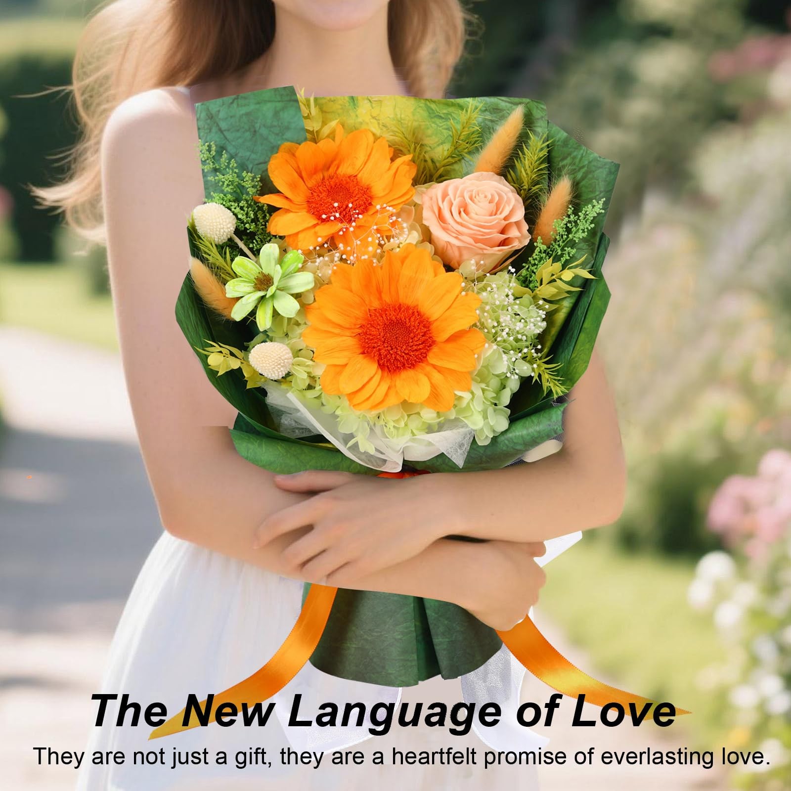 Preserved Sunflower Bouquet Green Forever Flowers Gift Box Women Anniversary