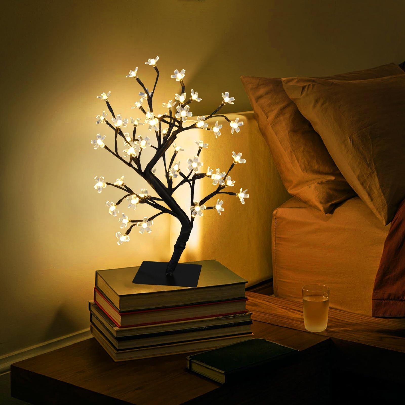 17.5 Inch Lighted Cherry Blossom Tree 48 LED Warm White Tabletop Bonsai