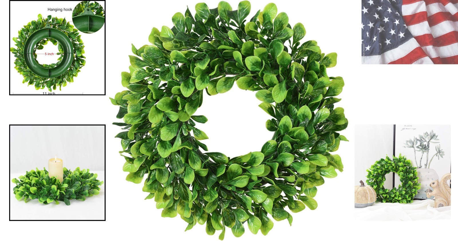 Artificial Green Leaves Wreath – 10″ Mini-Sized Boxwood Wreath for Window Wal…