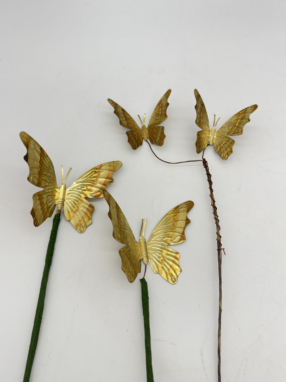 Vintage Gold Metal Butterfly Picks Stems Floral Craft Decor Set of 3