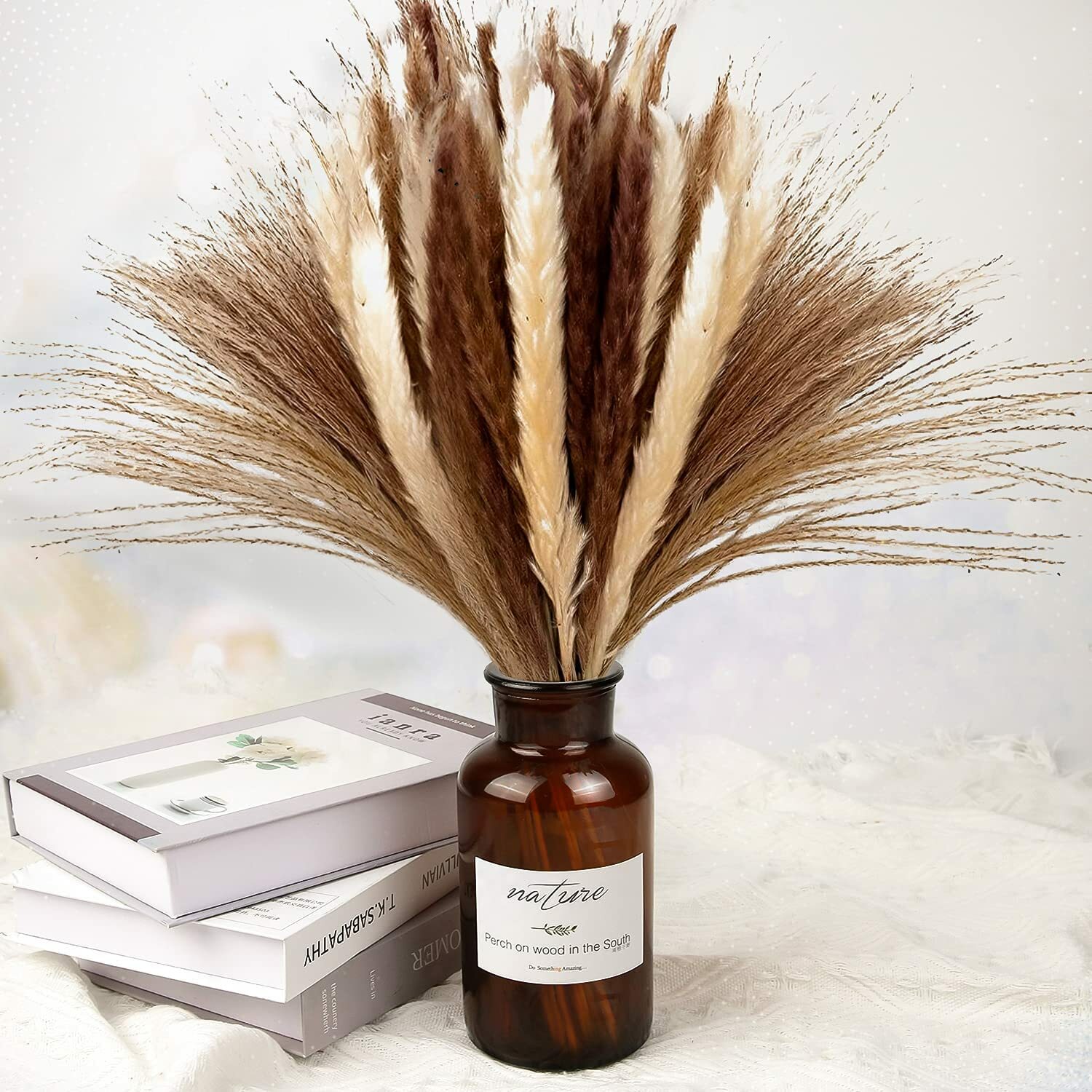 80Pcs Natural Dried Pampas Grass Reed Flower Bunch Xmas Wedding Valentines Gift