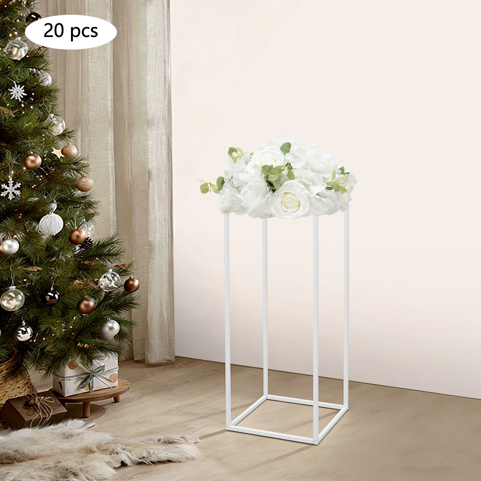20Pcs Gold White Wedding Flower Stands, Rectangular Floral Table Decorations
