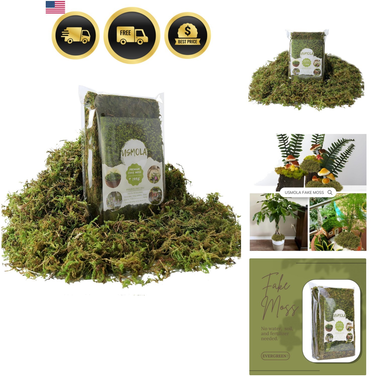Fake Green Moss for Potted Plants, 4OZ Artificial Moss for DIY Crafts, Faux M…