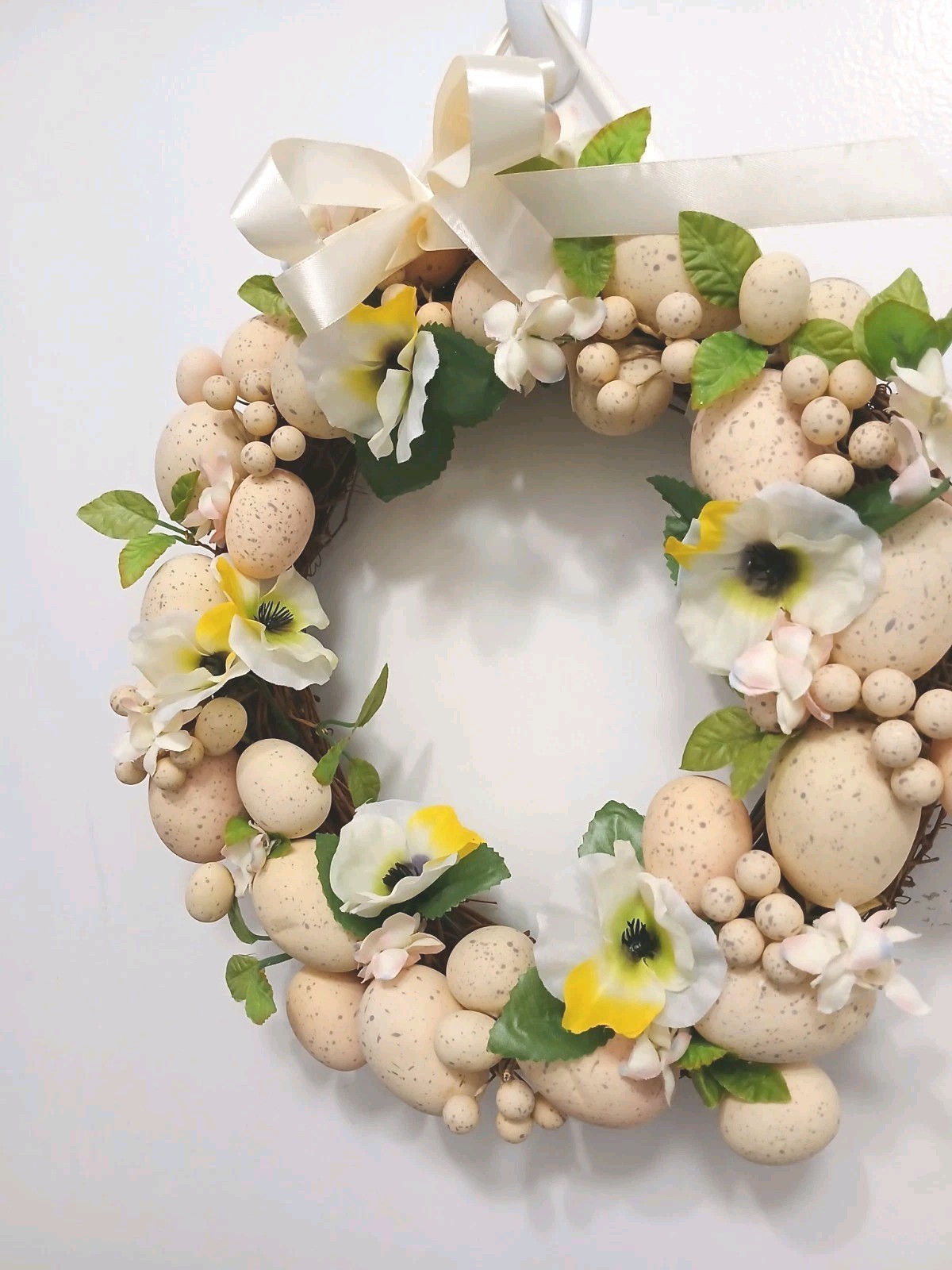 Farmhouse Chicken Eggs Door Wreath 12″ Summer Spring Easter Cottage Grannycore