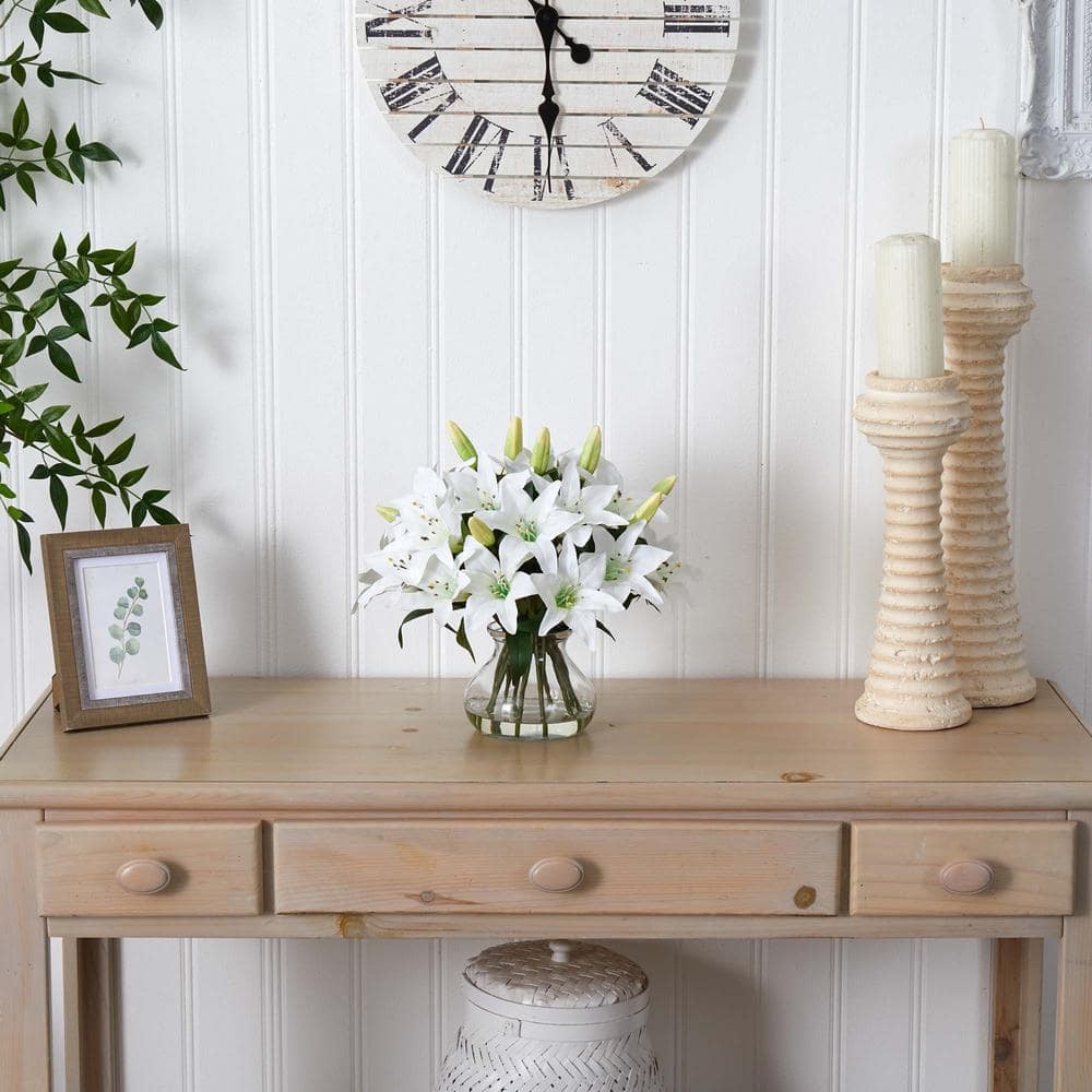 Nearly Natural Artificial Lily Arrangement with Vase