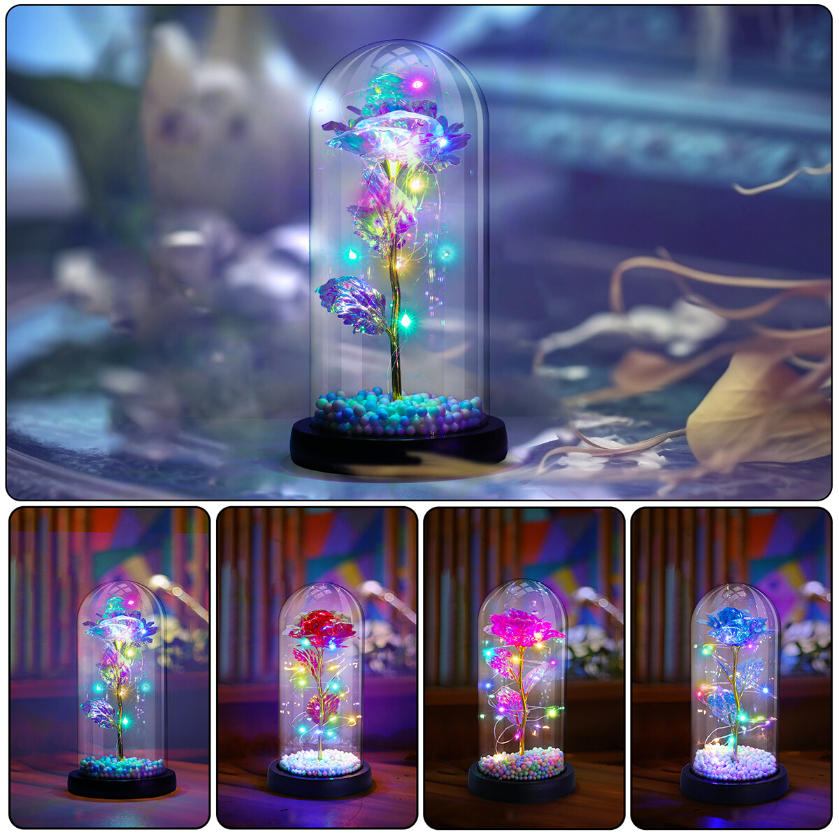 Forever Eternal Galaxy Rose Flower In Glass Dome LED Light Valentine’s Day Gift