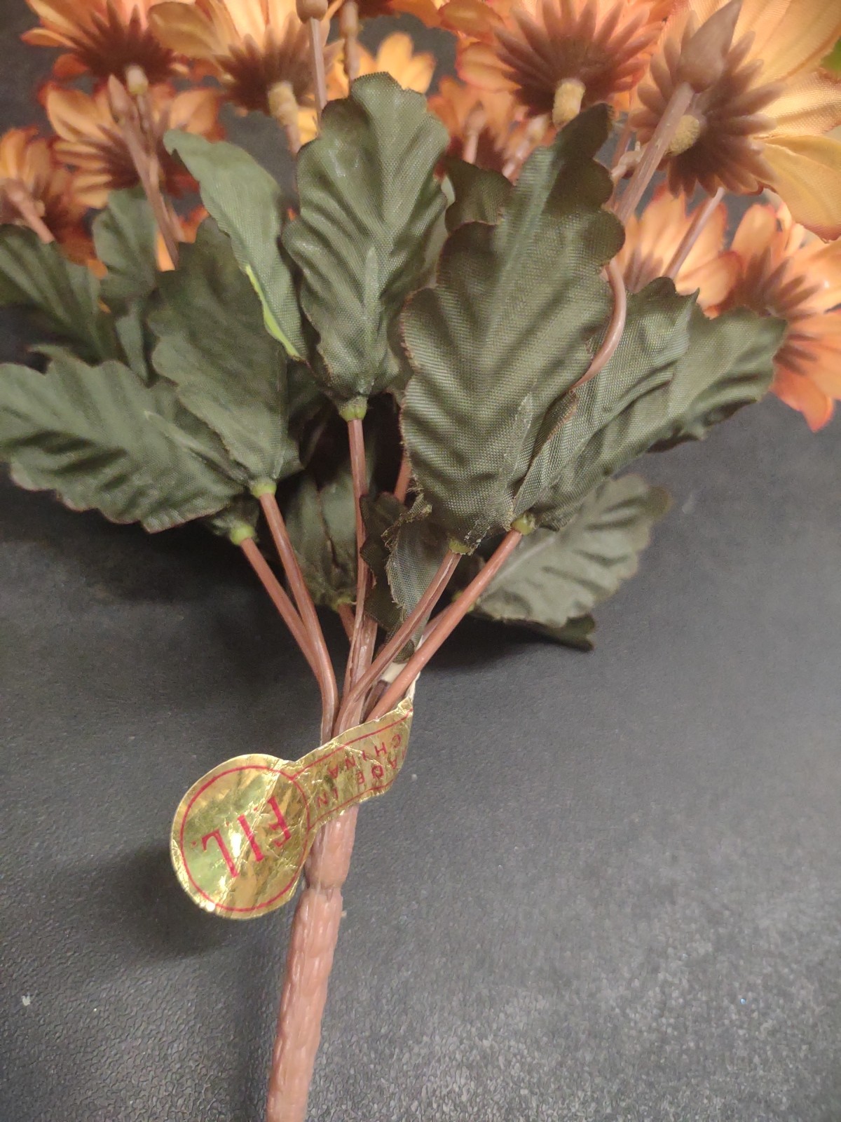 10″ Vintage Silk Mini Daisy Bush, 9 Stems, Butterscotch Peach Orange Daisies