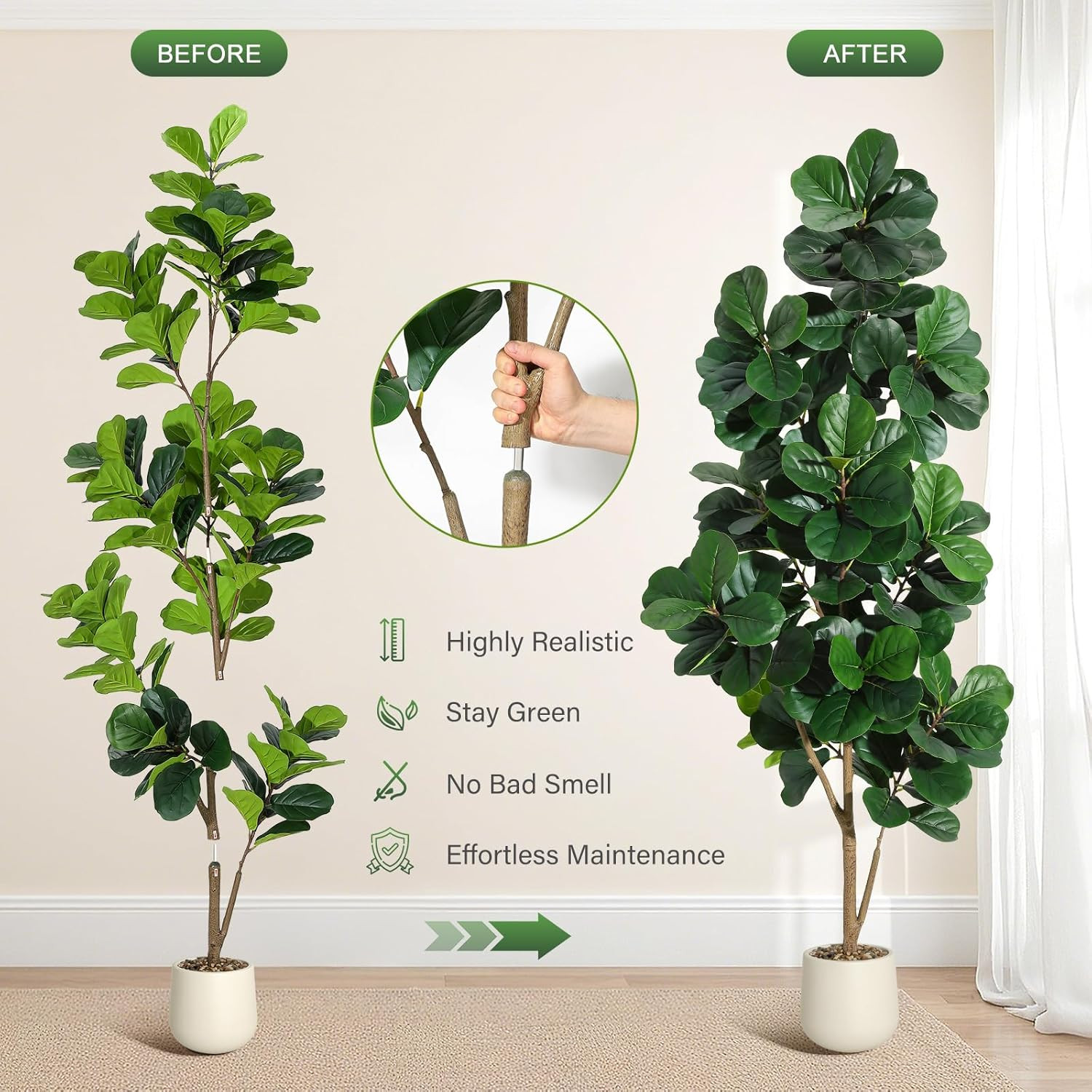 7FT Realistic Artificial Fiddle Leaf Fig Tree with White Planter for Home Decor