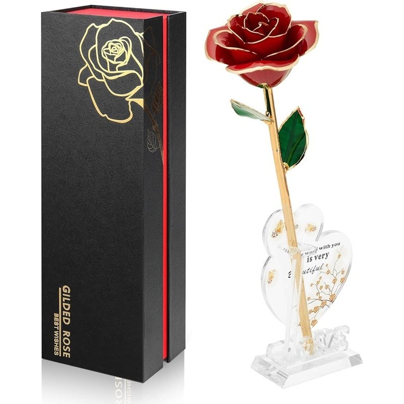 24K Gold Dipped Real Rose Gift Her Eternal Love Home Decor Romantic Keepsake New