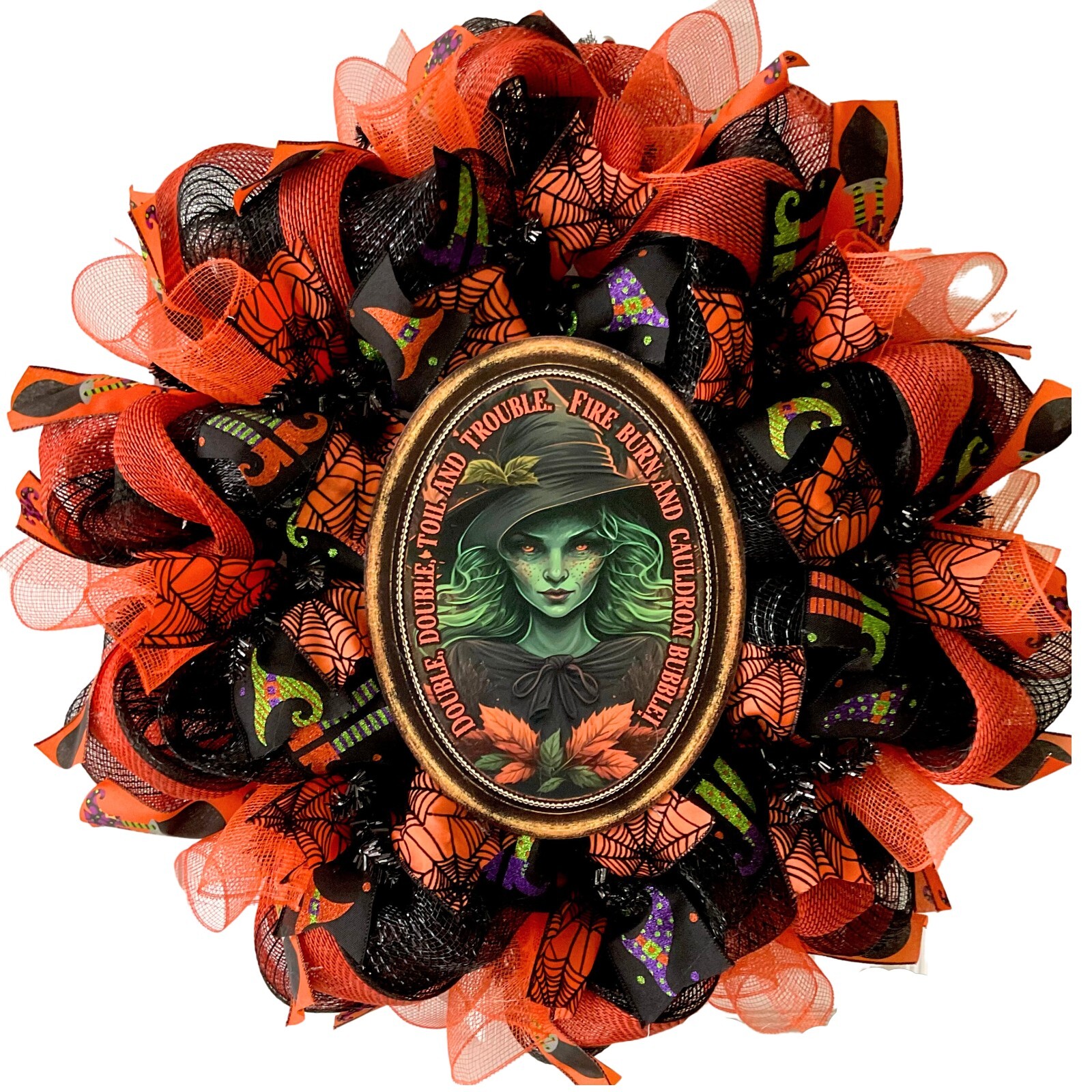 Double Double Toil and Trouble Witch Halloween Deco Mesh Wreath 24 or 28 inch