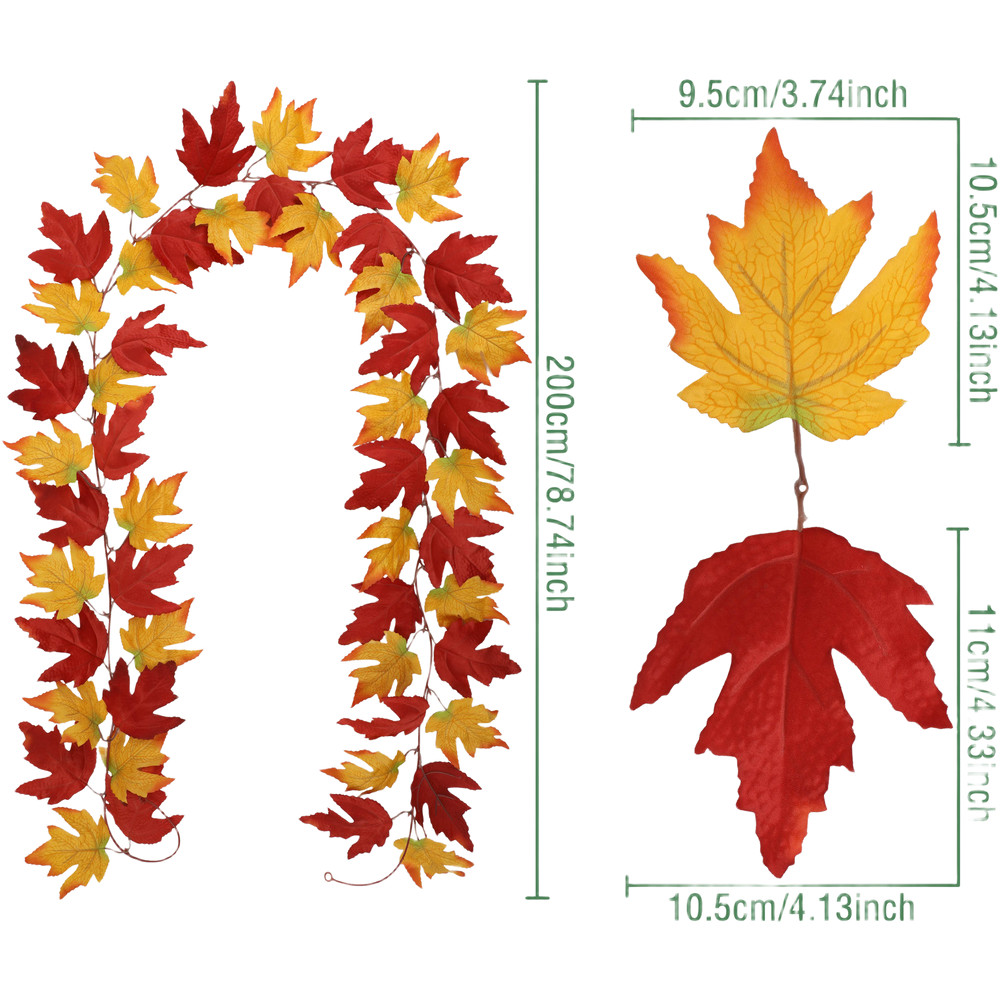 Wall Hanging Vine Decor with Faux Maple Leaves in Red Autumn Colors for Use