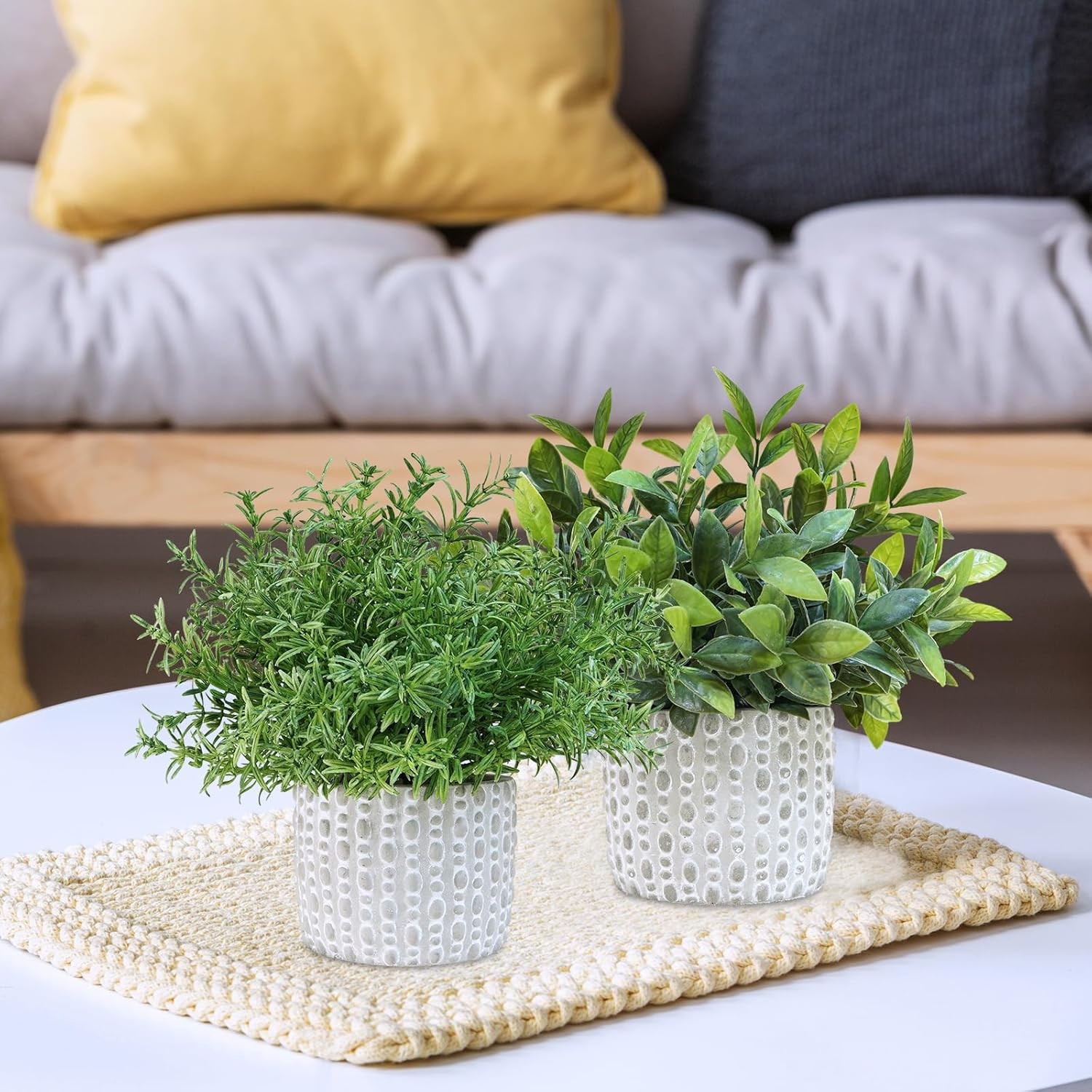 3 Pcs Artificial Potted Plants – Faux Eucalyptus, Boxwood, Rosemary, Greenery in