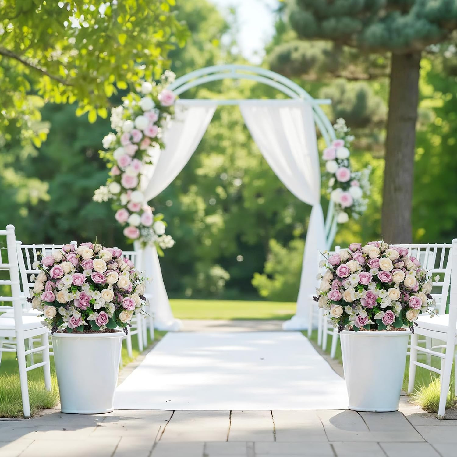 24″ Artificial Outdoor Flowers Set of 2, Faux Rose with Eucalyptus Plants in Cem