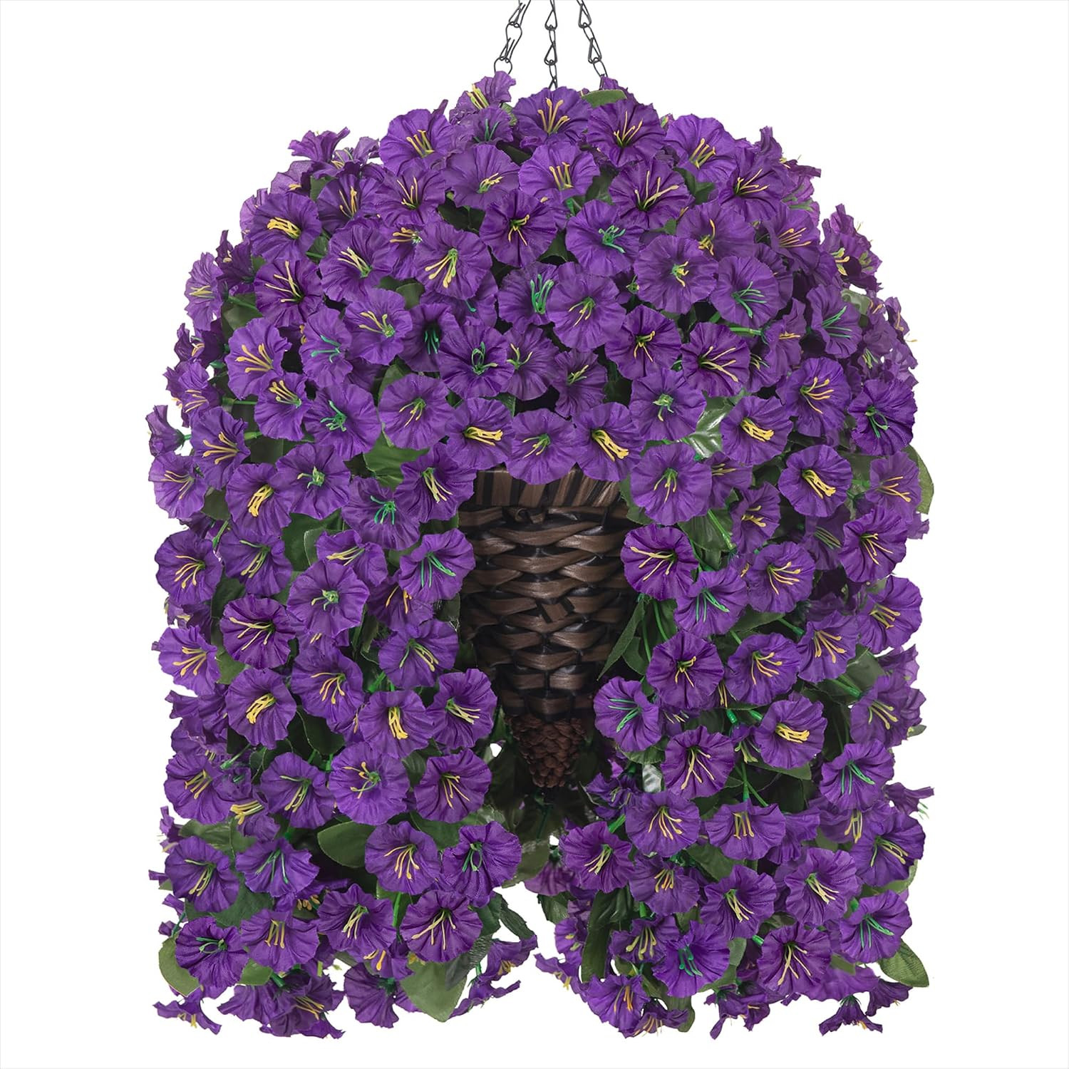 UV Resistant Faux Purple Morning Glory Hanging Basket for Outdoor Decor