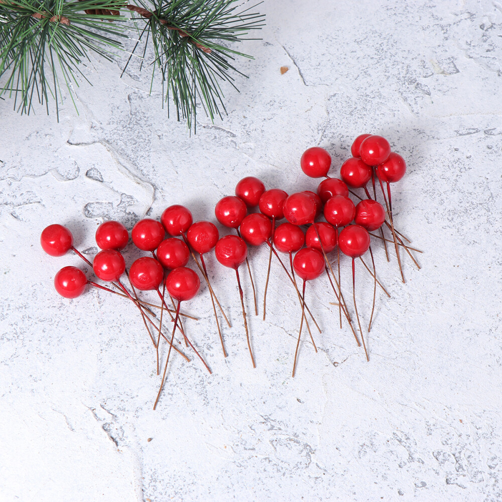 100x Lifelike Berry Red Ball Ornament Artificial Fruit Cherry for Garland Wreath