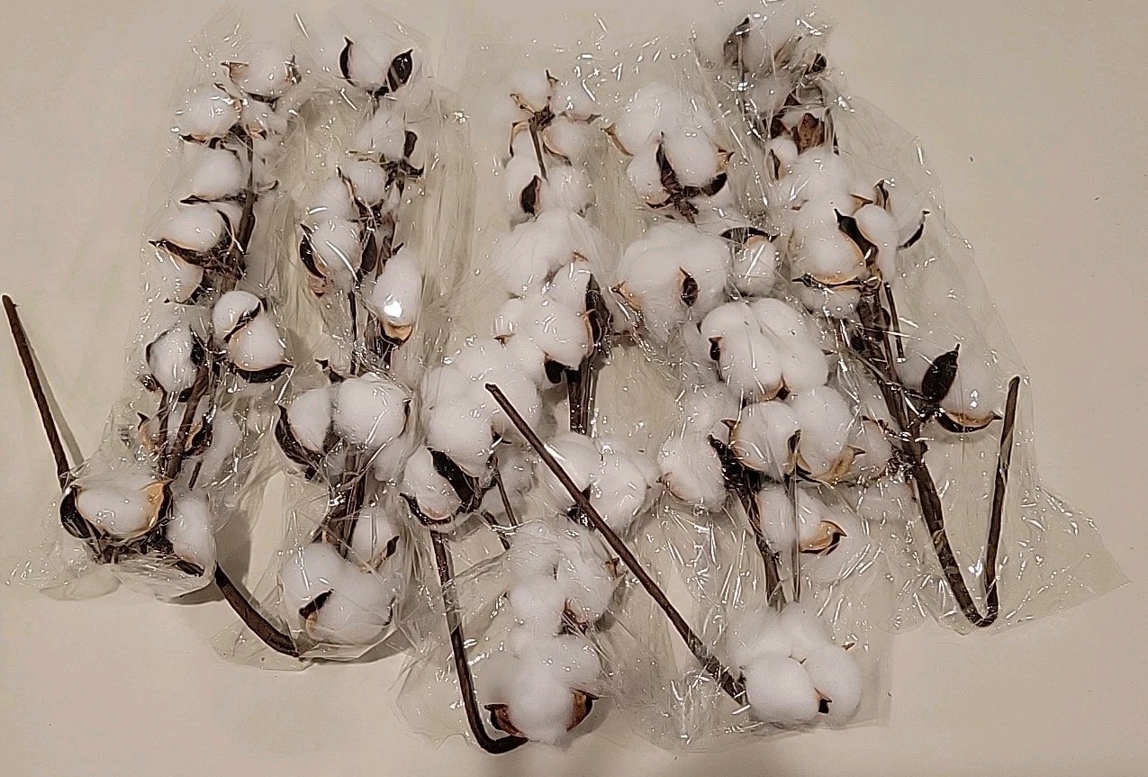 20” Cotton Stem Spray Pick Branch Lot Of 5 Farmhouse Country Home Decor NEW