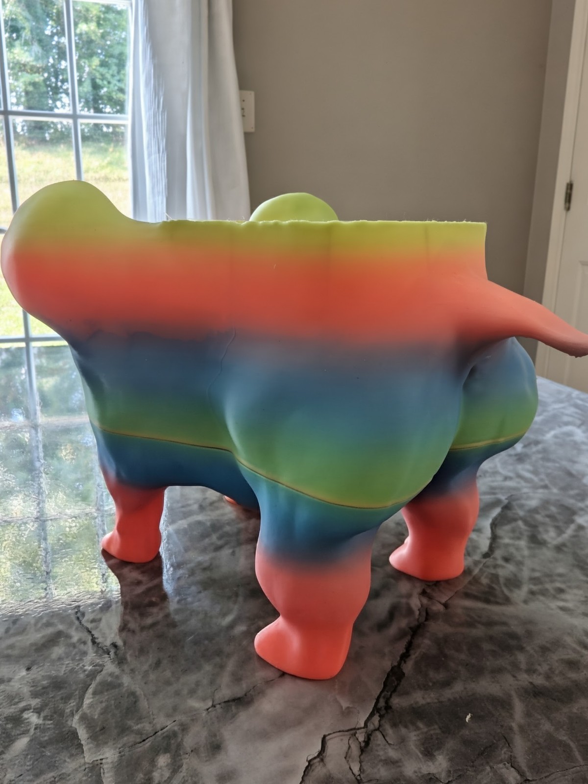 Whimsical Rainbow Dog Planter with Human Face