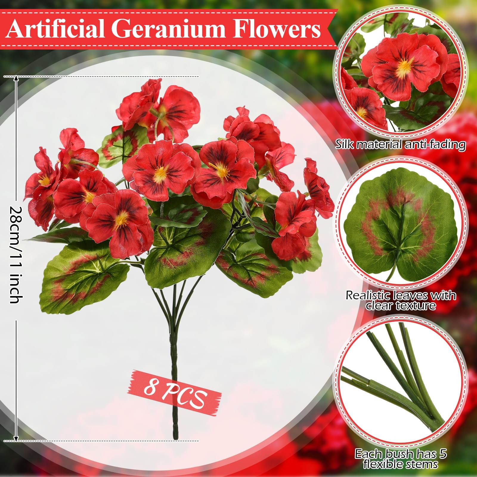 8 Pcs Artificial Geranium Flowers Silk Geraniums for Outdoors Faux Bushes Out…