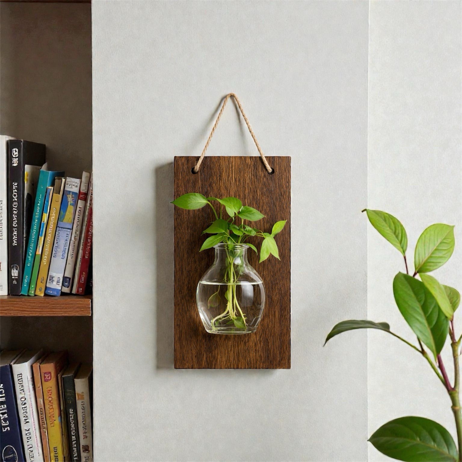 Wall Hanging Glass Plant Propagation Planter Set of 2 – Wood & Glass Decor