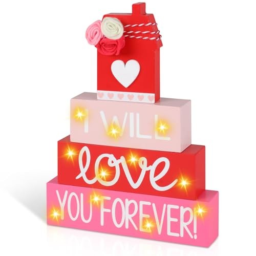 “I Will Love You Forever” Wooden Stack Sign–Valentine’s Day Decor for Table,