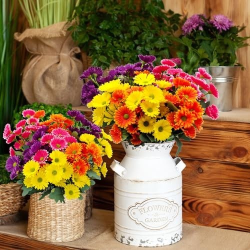 8 Bundles Artificial Silk Daisy Flowers – UV Protected Outdoor Indoor Bouquet fo