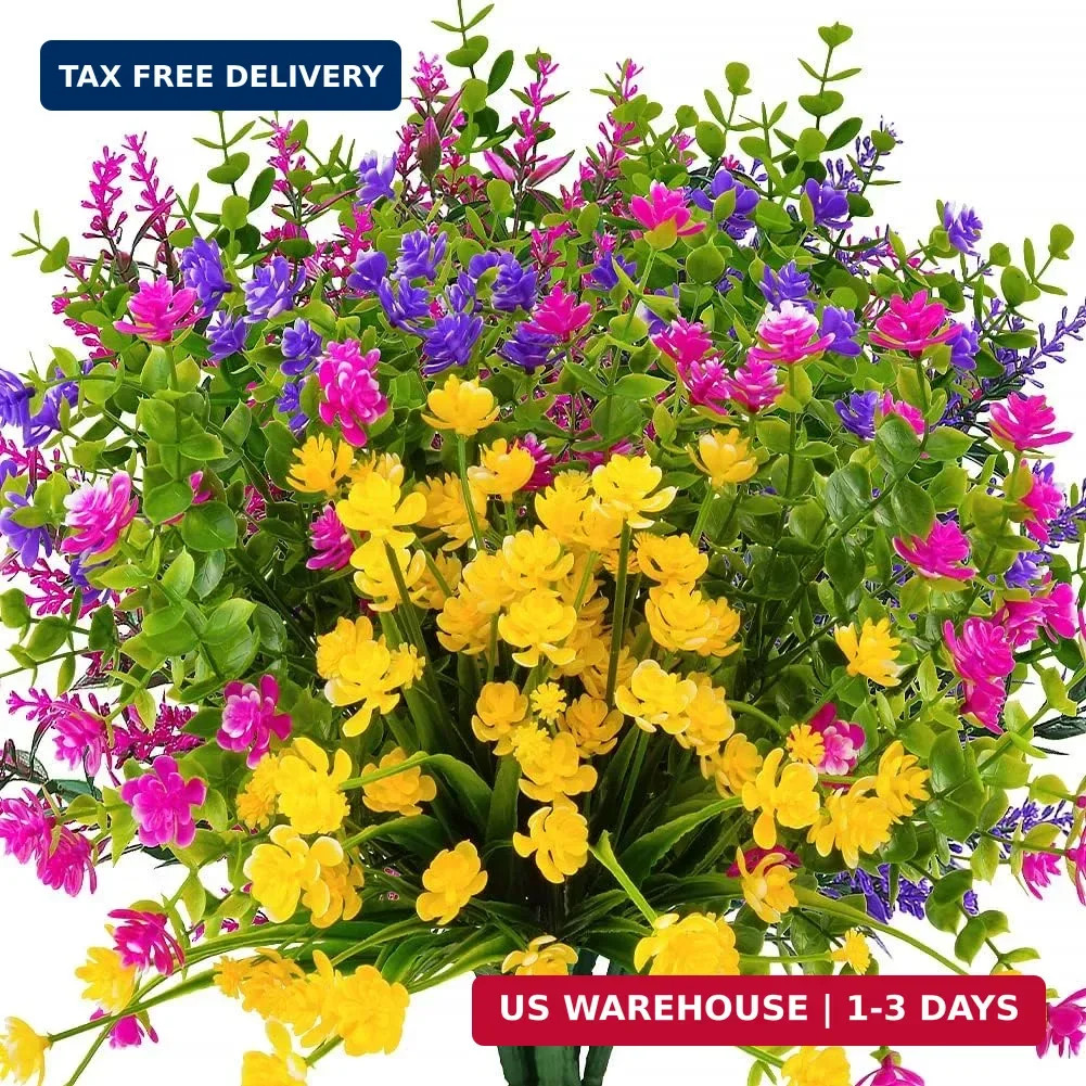 12 Bundles Outdoor Artificial Fake Flowers UV Resistant No Fade Boxwood Faux Pla