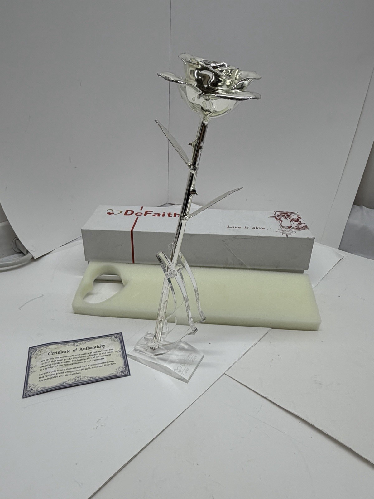 DeFaith 24K Gold Plated Real Rose w/ Gift Box Display Stand & Certificate