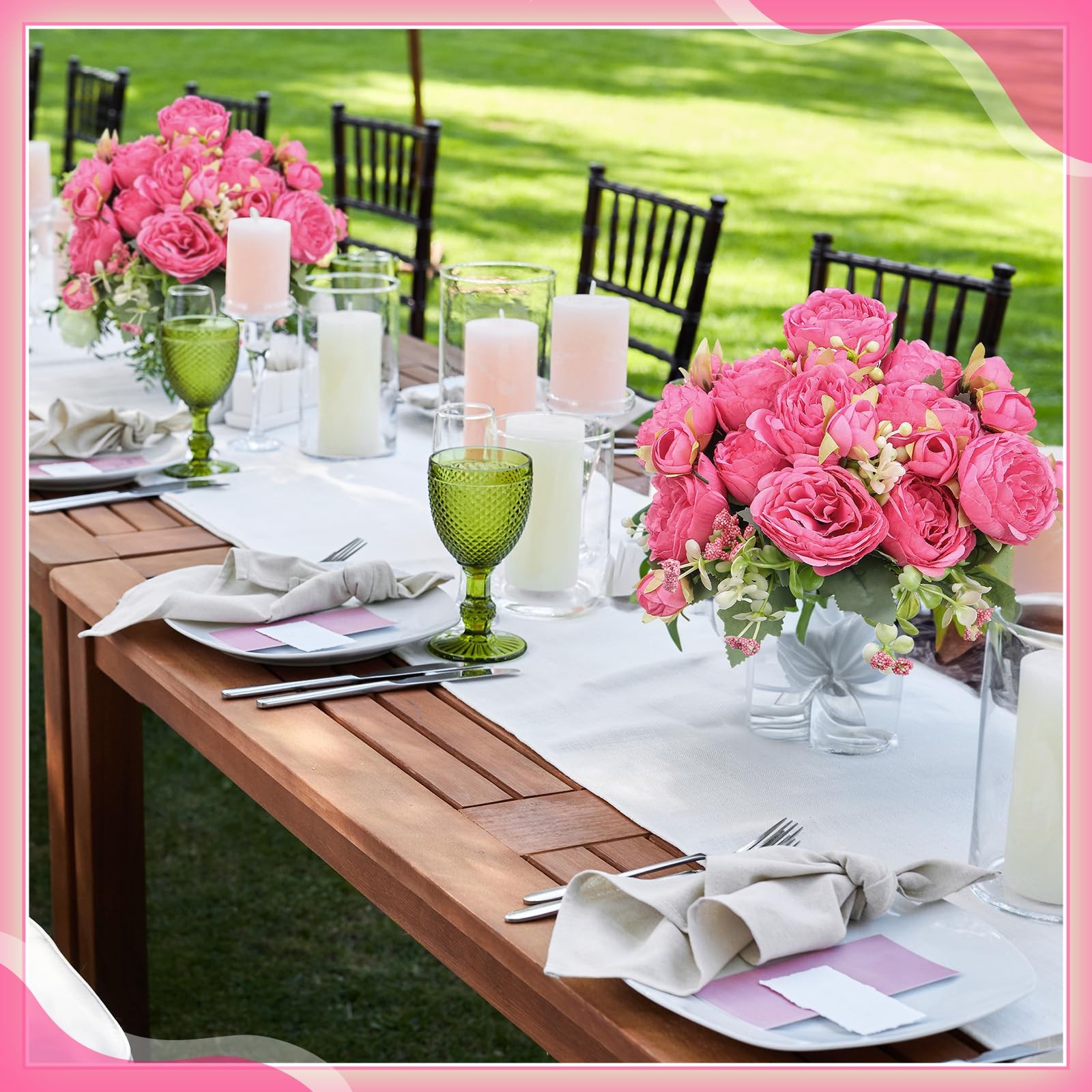 4 Bundles Peonies Artificial Flowers Faux Bouquet Table Centerpiece Hot Pink