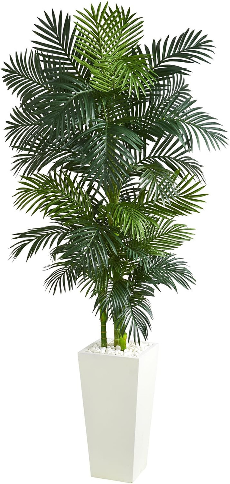 Golden Cane Palm Artificial Tree in White Tower Planter