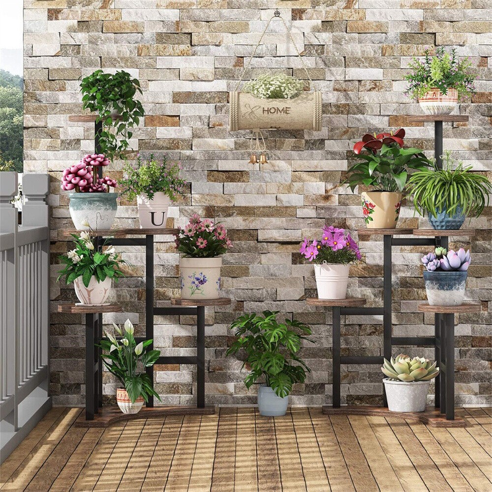 Corner Plant Stand Indoor, 6 Tiered Plant Shelf Flower Stand Garden Rustic Brown