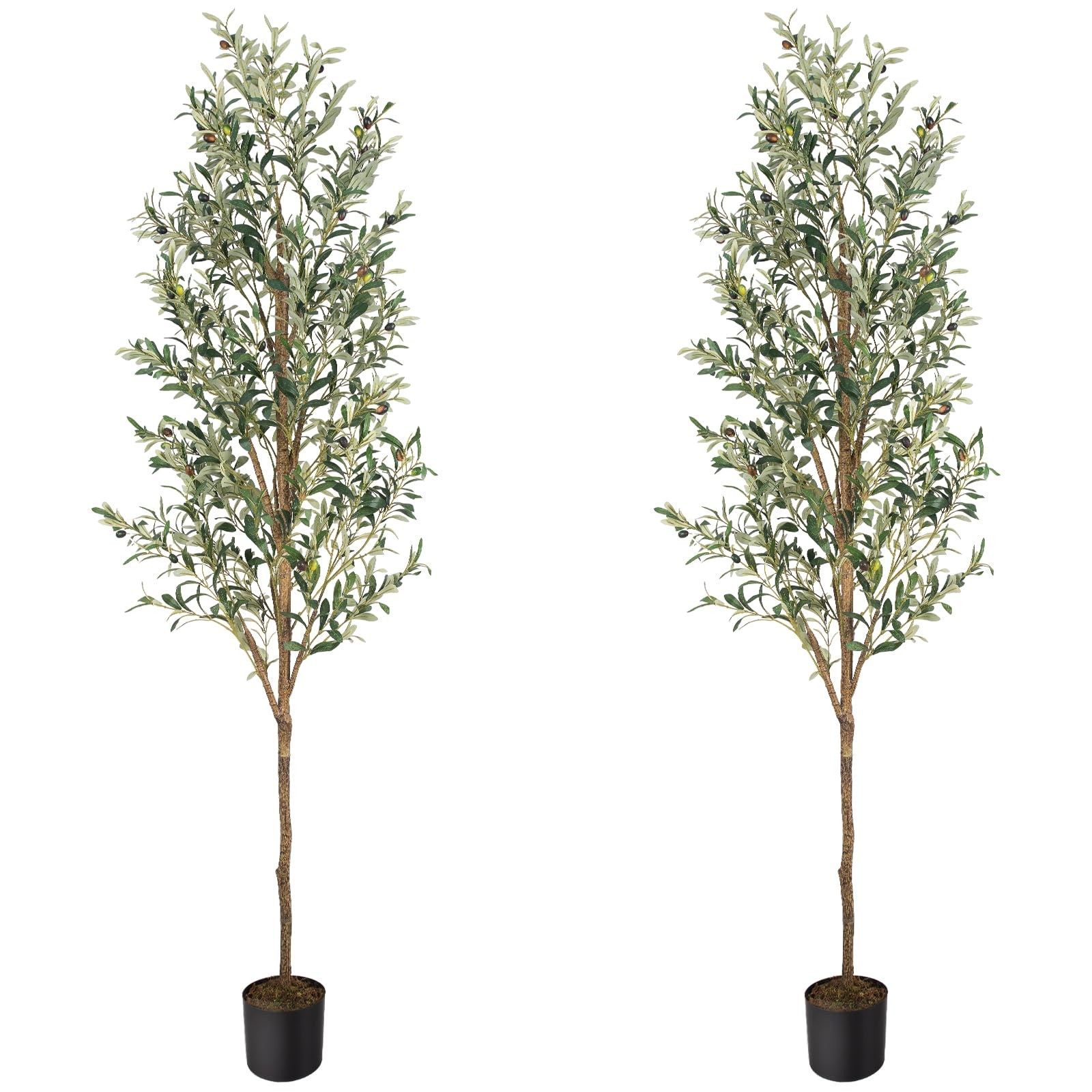Artificial Fake Olive Tree 7FT Tall 2Pack Faux Silk Olive Tree for Home Livin…