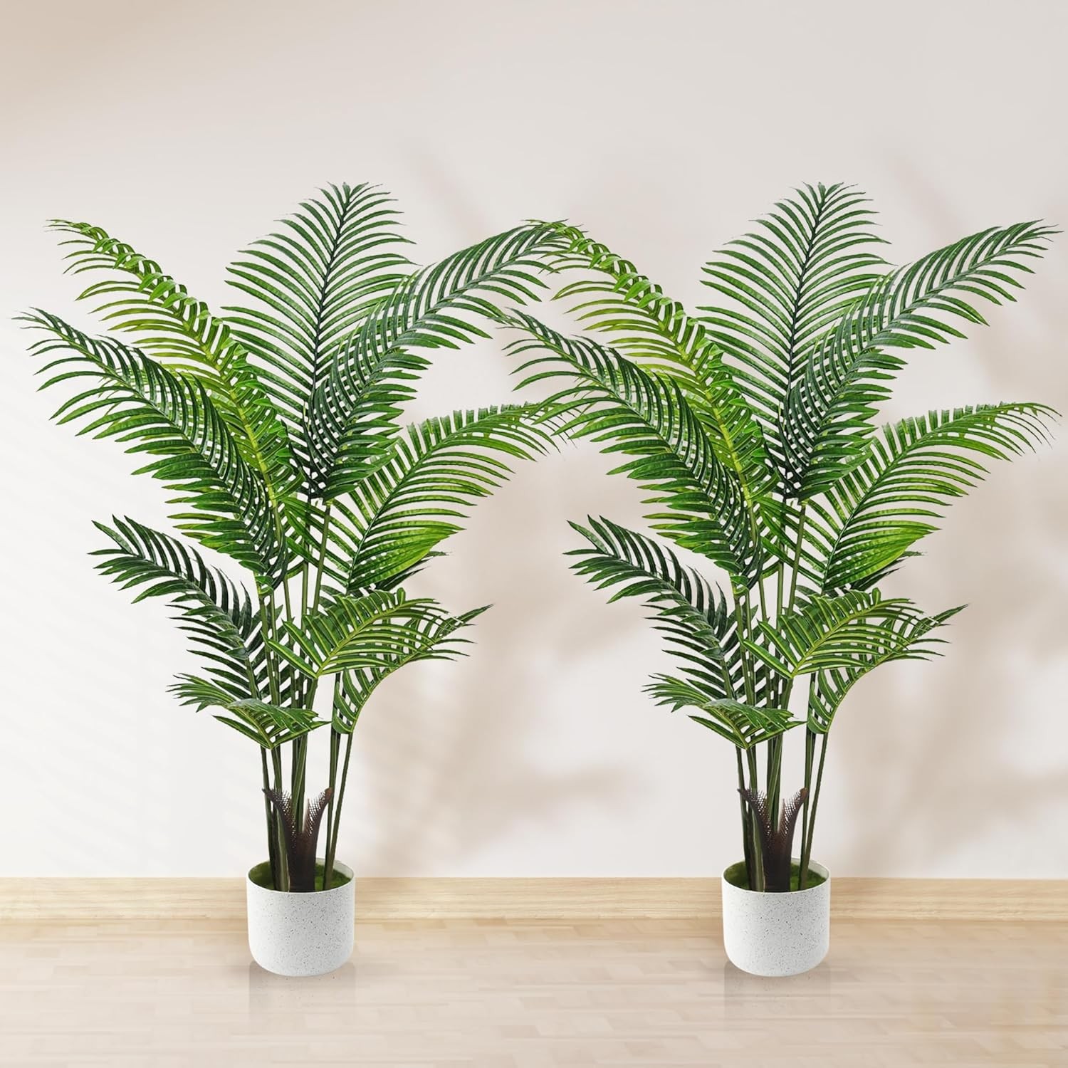 2 Pack 4FT Artificial Areca Palm Tree Faux Floor Plant w/ White Tall Pot Decor