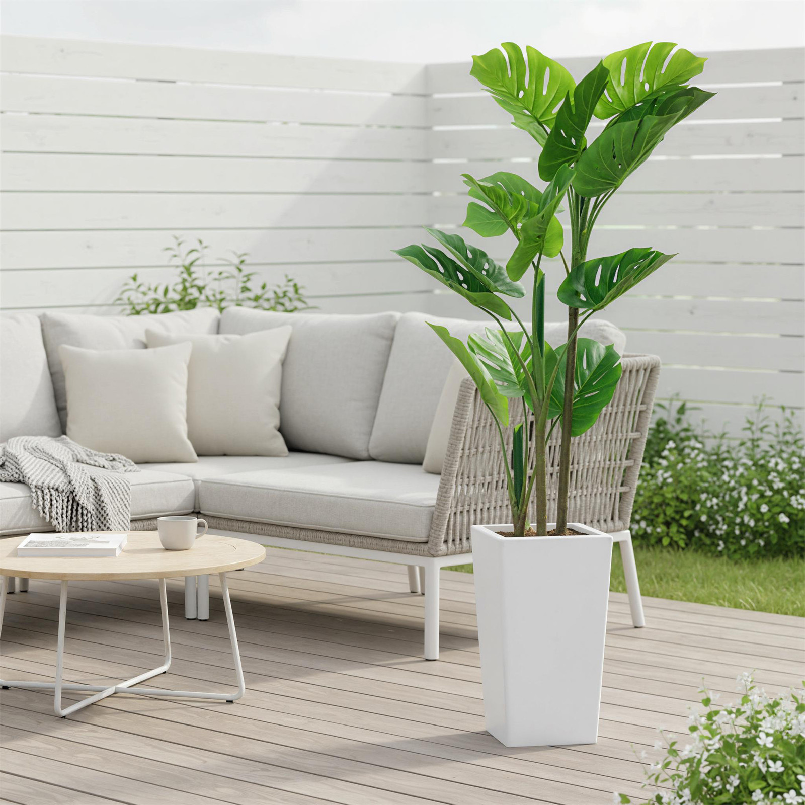 4.5ft Artificial Monstera Deliciosa Plant in White Planter Faux Tropical Tree
