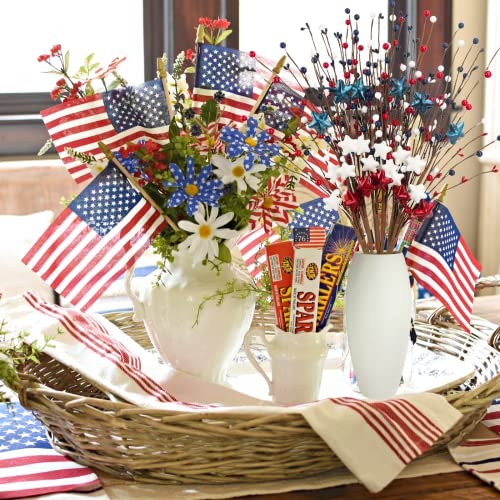 6pcs Patriotic Artificial Berry Stem, 27“ Red White Blue Berries Picks for