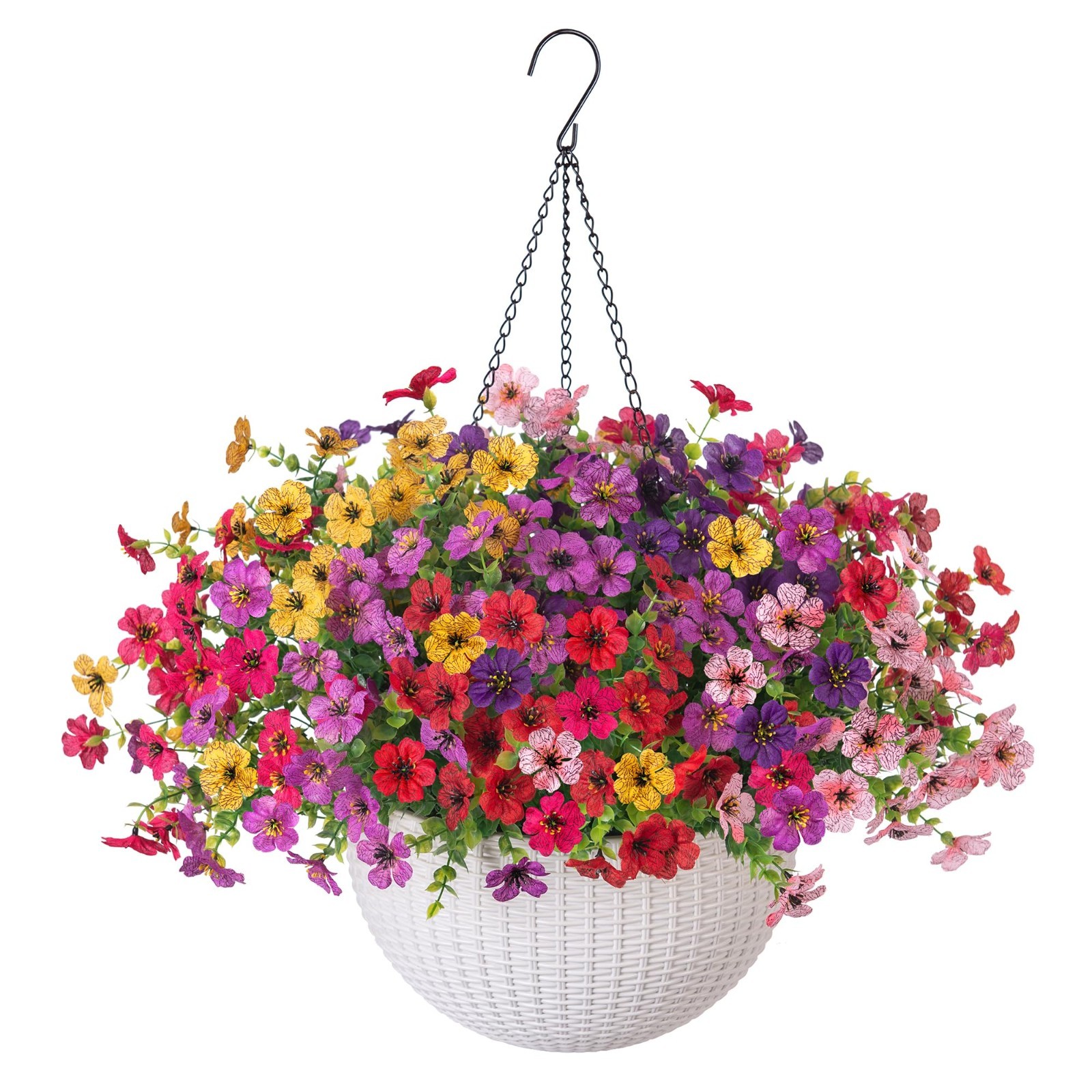Colorful Faux Hanging Flowers Basket – Silk Daisy Plants for Outdoor Patio Garde