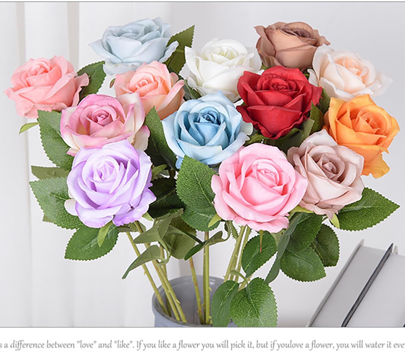 Tumhorn Blue Fake Roses Artificial Flowers 10 Pcs Real Touch Silk Faux Roses …