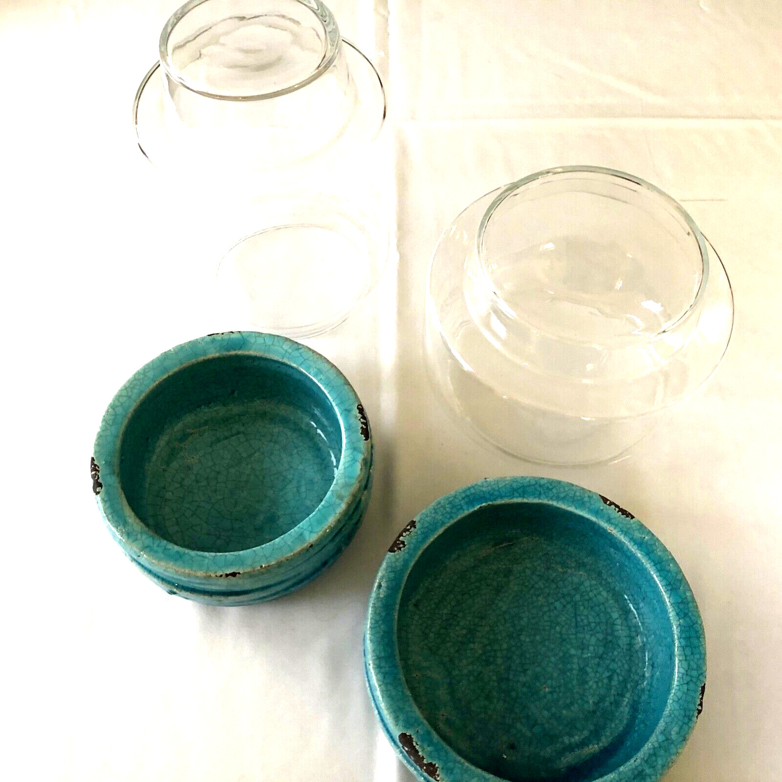 Anthropologie Terrain NWT Terrariums (2) Ceramic and Glass Turquoise Beach